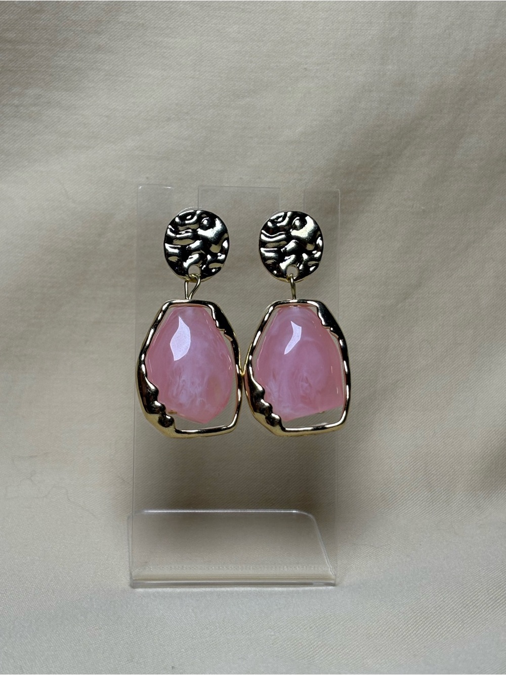 Gold & Pink Resin Drop Earrings - Women Jewelry